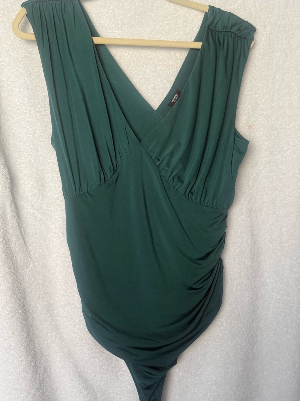Express Deep Green Sleeveless Wrap Bodysuit